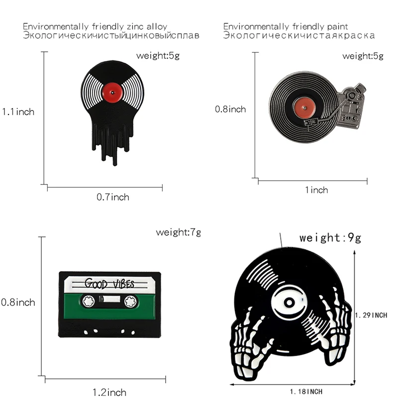 Music Movie DJ Lapel Metal Pins Vinyl Records Magnetic tape Record board Brooches Badges Backpack Pins Jewelry Gifts For Friends