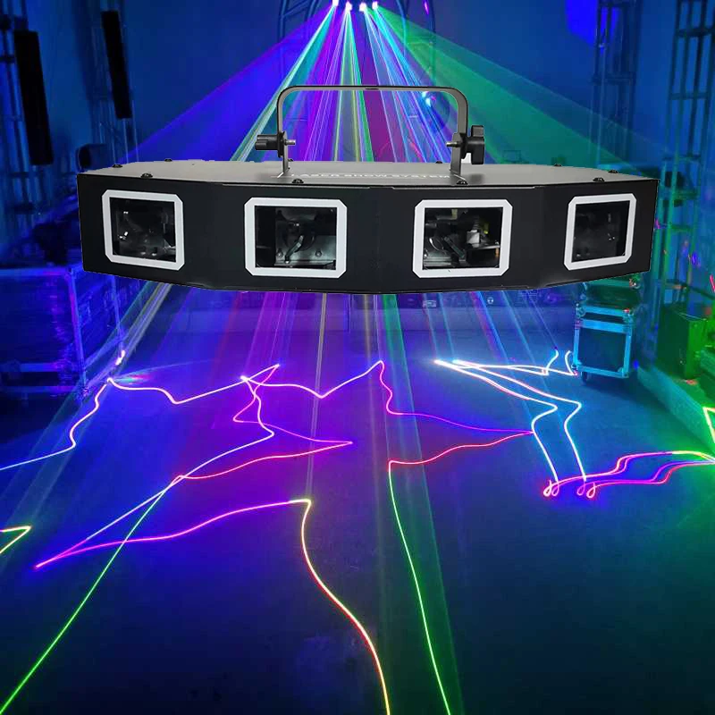 Super Bright DJ Stage Laser Projector 4 Lens RGB Laser Light DMX Full Color Effects Lighting for Disco Bar Nightclub Dance Party