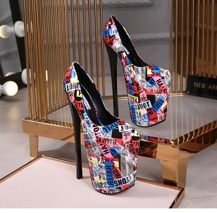 SDTRFT Pumps Ladies Platform Woman 22cm Thin High Heels Zapatos Mujer Stiletto Crossdresser Round Toe Dance Shoes Plus:34-46 47