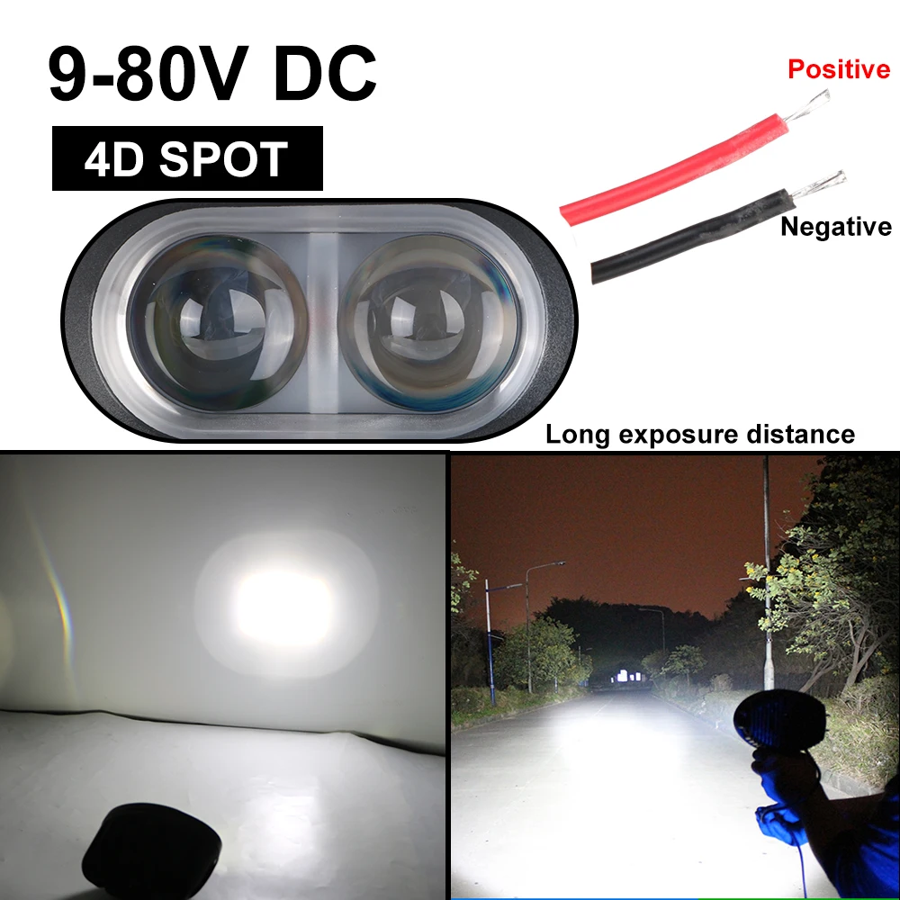 9-80V LED Spot Work Lights 12V Motorcycle Spotlights 24V Truck Position Flood Lamp Projector Lens Off Road 4x4 Car Accessories