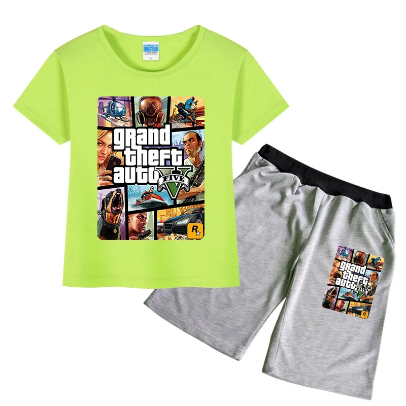 Newest Game Grand Theft Auto Gta 5 T Shirts Kids Summer Casual Clothes Boys Graphic Tshirt Shorts 2pcs Set Toddler Girls Outfits