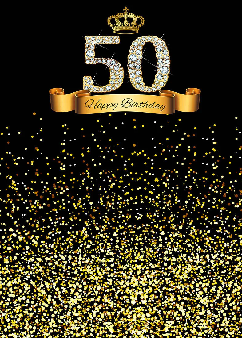 

Happy Birthday 50th Gold Glitters Photo Backdrops Computer Printed Backgrounds for Adult Party Photobooth Photography Props