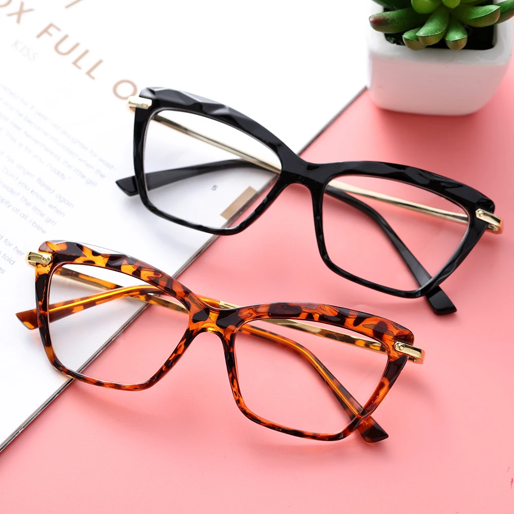 Okular-gafas de cristal facetado para mujer, montura de anteojos Vintage, gafas de ojo de gato, se pueden equipar con gafas para Miopía