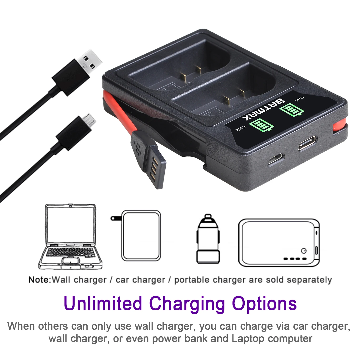 Batmax 2280mAh EN-EL15C Bateria EN-EL15 Battery+LED Charger for Nikon Z5,Z6,Z6 ii,Z6 iii,Z7,Z7ii,Z8,ZF,D600,D610,D800,D810,D850