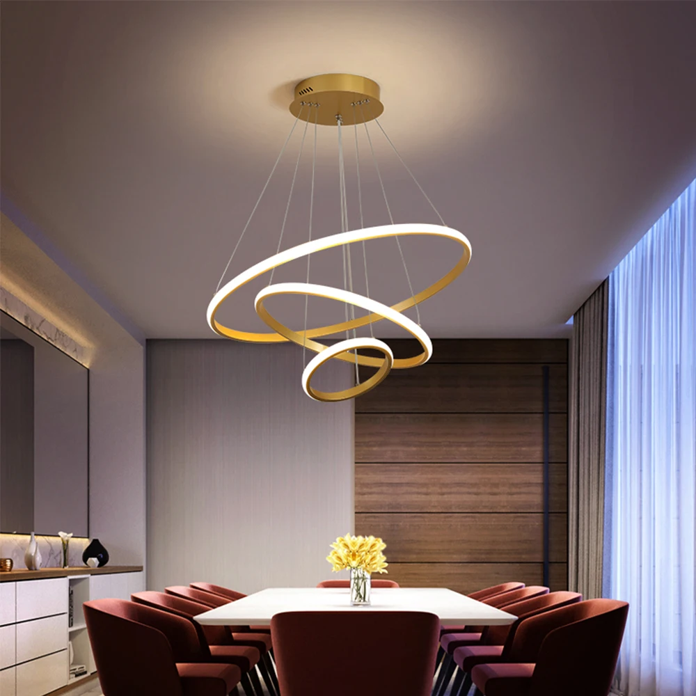 

Modern LED Gold Ring Chandelier Lighting with Remote Round Ceiling Pendant Light Dimmable Acrylic Lamp for Living Room Bedroom