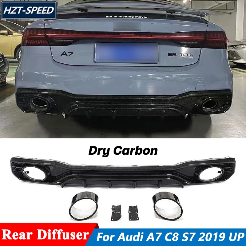 

Dry Carbon Fiber Rear Bumper Lip Diffuser With Exhaust Tips For Audi A7 S7 C8 Tuning 2019 Up