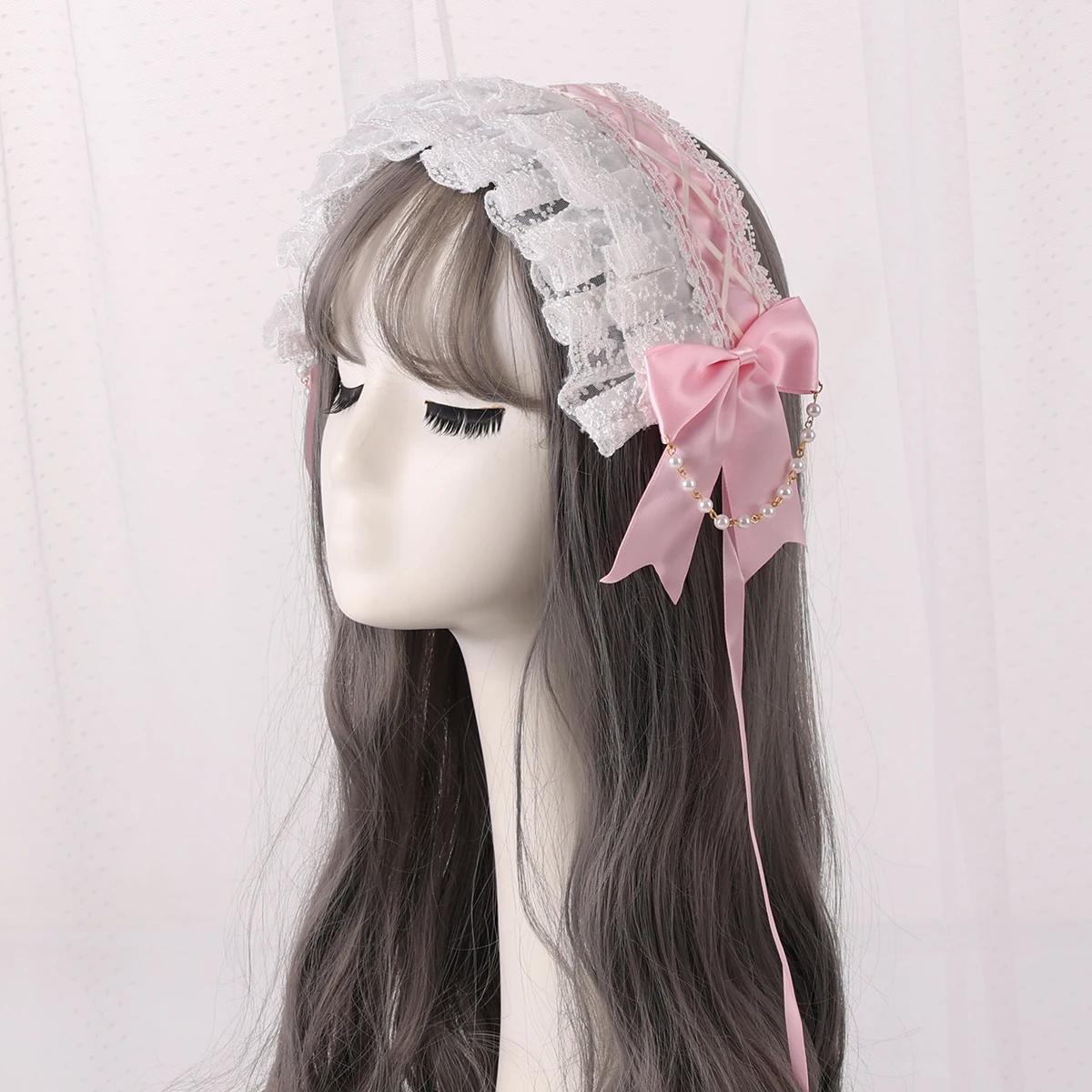 Sweet Lolita Bonnet Headpiece Lace Ribbon Bowknot Headband Cute Japanese Kawaii Maid Cosplay Headdress Hair Accessories