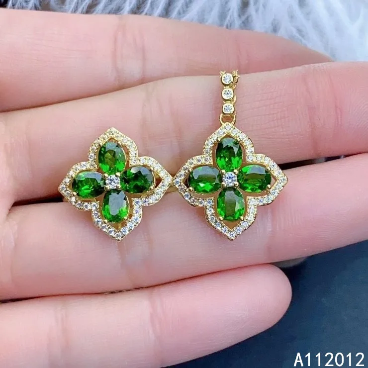 

KJJEAXCMY fine jewelry natural Diopside 925 sterling silver fashion girl new suit support test