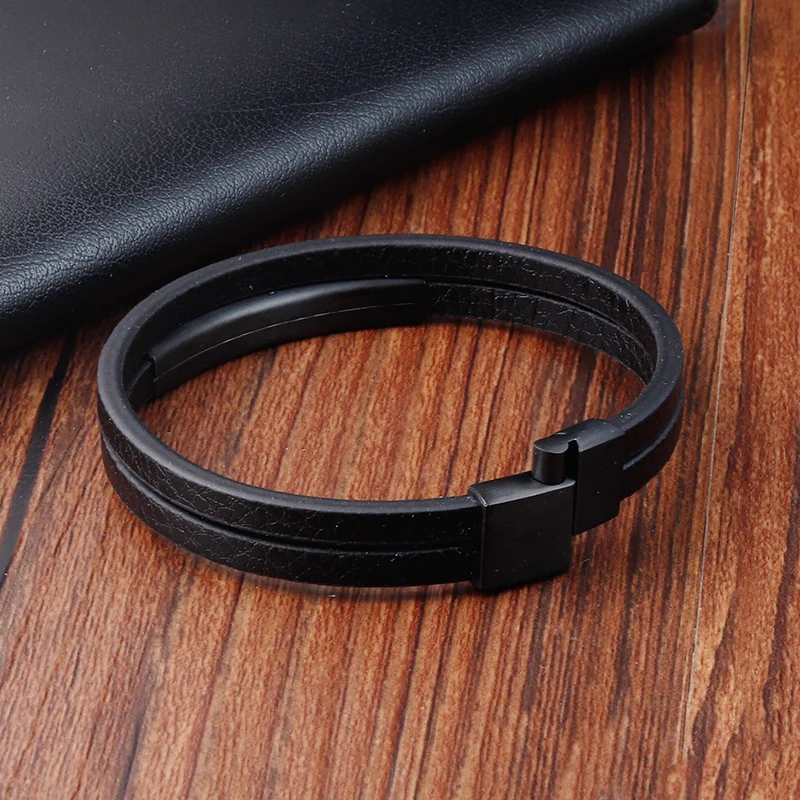 New Fashion Simple Leather Braid Bracelet Stainless Steel Buckle Clasps For Men Handmade Bangle Wholesale Charm Jewelry Gift