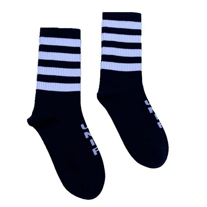 Funky Street Wear Three Four Stripes Cotton Men Socks Punk Retro Old School Hiphop Skate Harajuku Yellow White Cool Fixed Gear