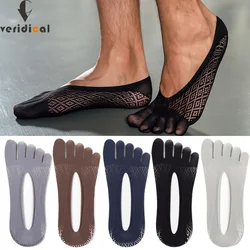 Summer Invisible No Show Five Finger Socks Mens Thin Velvet Non-Slip Mesh Breathable Elastic Solid Silk Socks With Toes EU 38-43