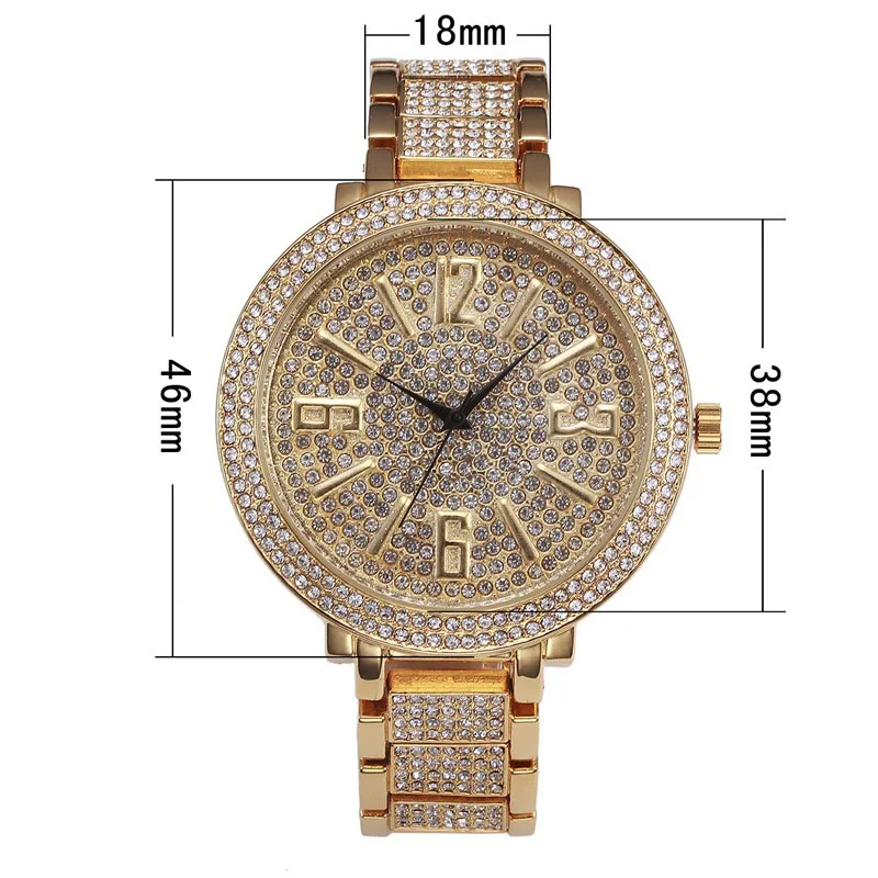 Men\'s Watches Bling Iced Out 18K Gold Big Dial Quartz Wristwatch Men Hip Hop Luxury Brand Man Watch Waterproof Watch Jewelry