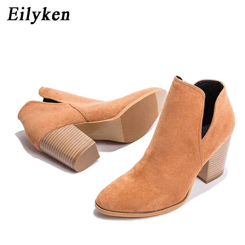 Eilyken duży rozmiar 43 designerskie eleganckie buty damskie ze szpiczastym noskiem na niskim obcasie 8cm na zamek błyskawiczny grube krótkie buty