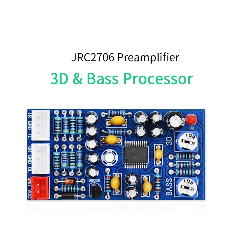 UNISIAN JRC2706 Audio PreAmplifier 3D Sound Reverb Board Bass Control Tone Board Subwoofer Processor Preamp DC12-24V