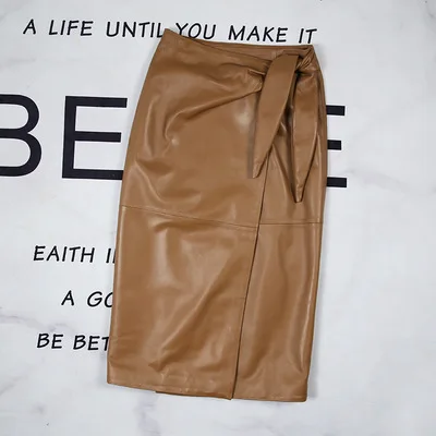 

MESHARE Women Spring Genuine Real Sheep Leather Skirt E25