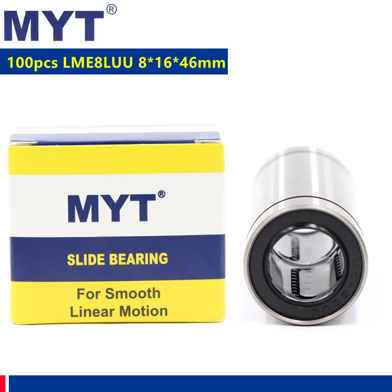 

100pcs MYT high precision LME8LUU Linear Ball Bearing slide Bushing LME8L 3D Printer 8mm linear rod shaft CNC Parts 8x16x46 mm