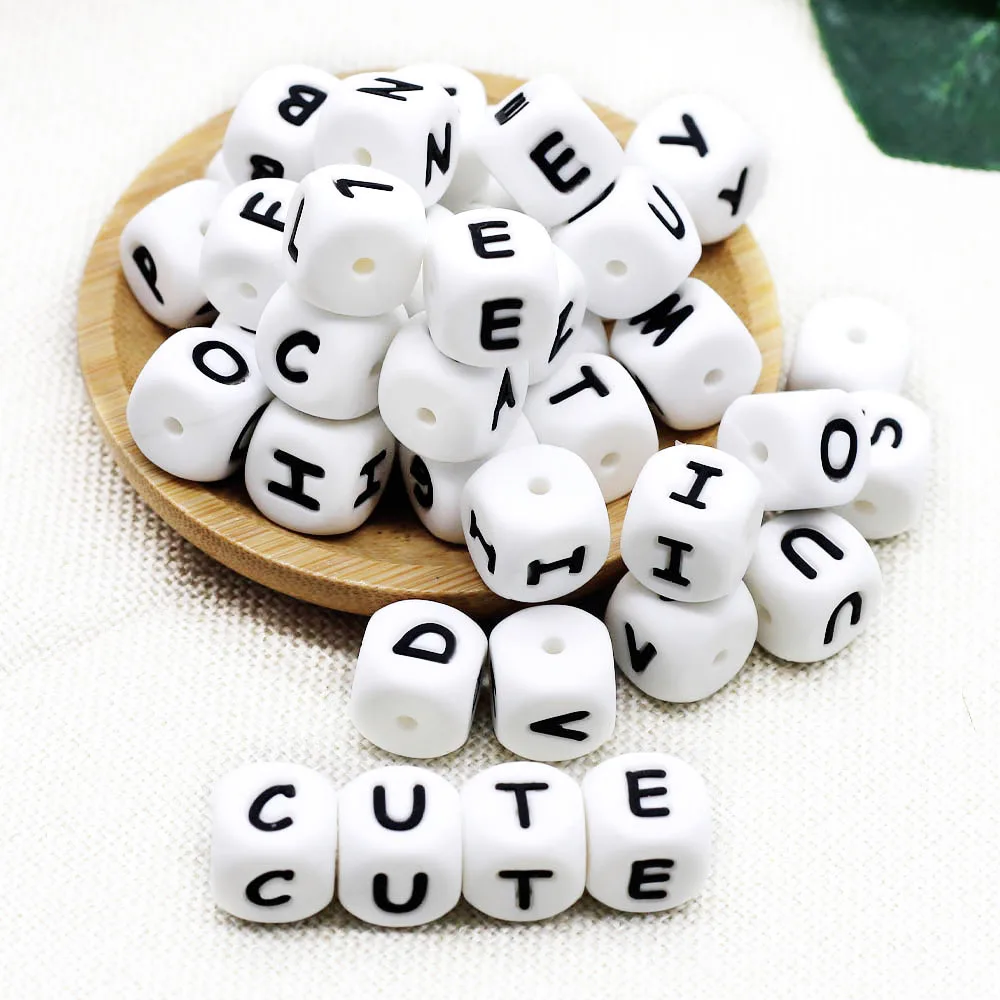 Cute-Idea – perles de lettres en Silicone, 10 pièces, perles de l\'alphabet anglais pour bébé, bricolage, nom personnalisé, sucette, chaîne, jouets,