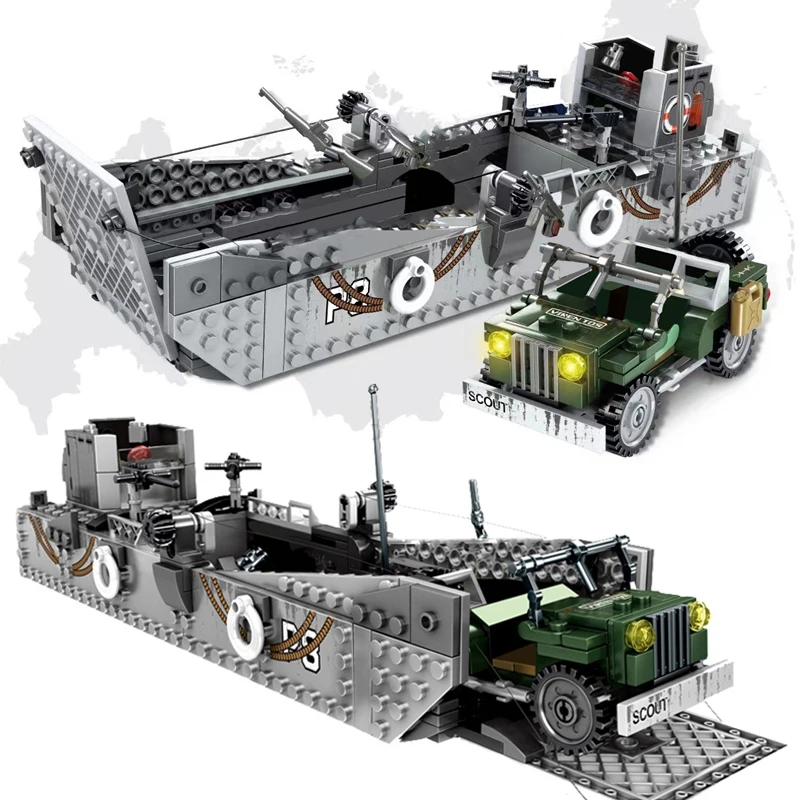 New Military World War 2 Army Landing Craft Mechanized LCM3 Weapon Building Blocks Kit Bricks Classic WW II Model Toys Boys Gift