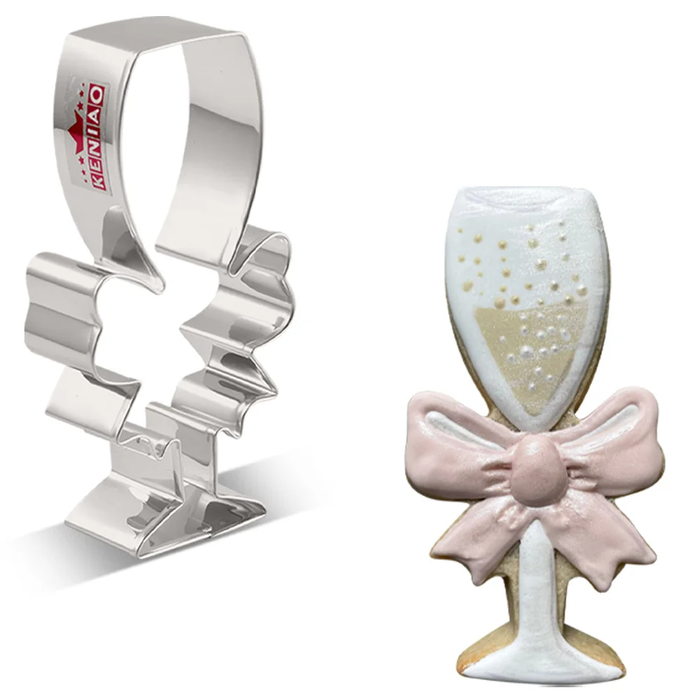 

KENIAO Champagne Glass with Bow Cookie Cutter - 6.2 x 11.5 CM - Wedding Party Biscuit Fondant Bread Mold -Stainless Steel