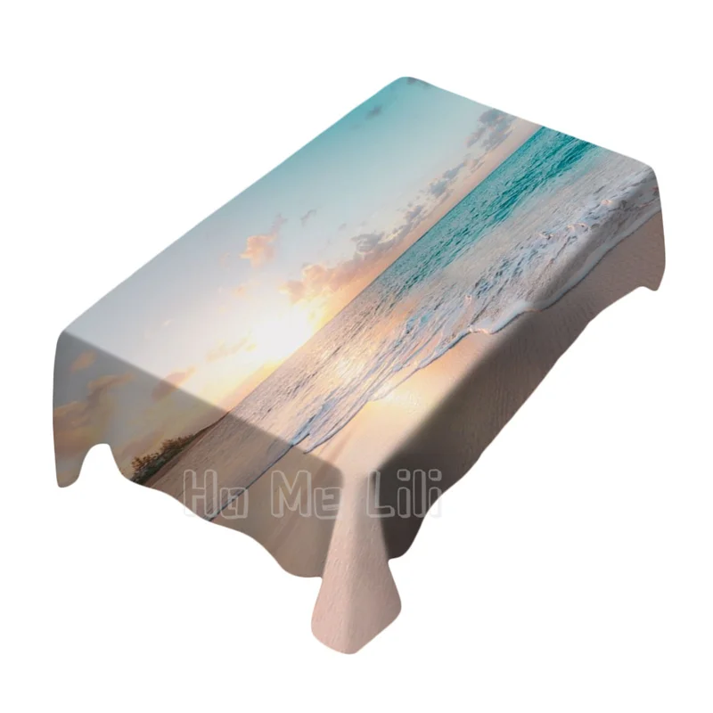 

Sunrise Sunset Sand Beach Rectangle Table Cloths Green Clear Water Beautiful Seascape Perfect Holiday Decor For Dining Room