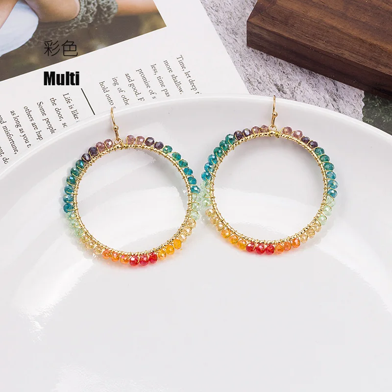 Imagen 6: Pendientes de gota circulares étnicos hechos a mano con cuentas de cristal redondas de colores a la moda bohemia para mujer, bisutería, accesorios de fiesta