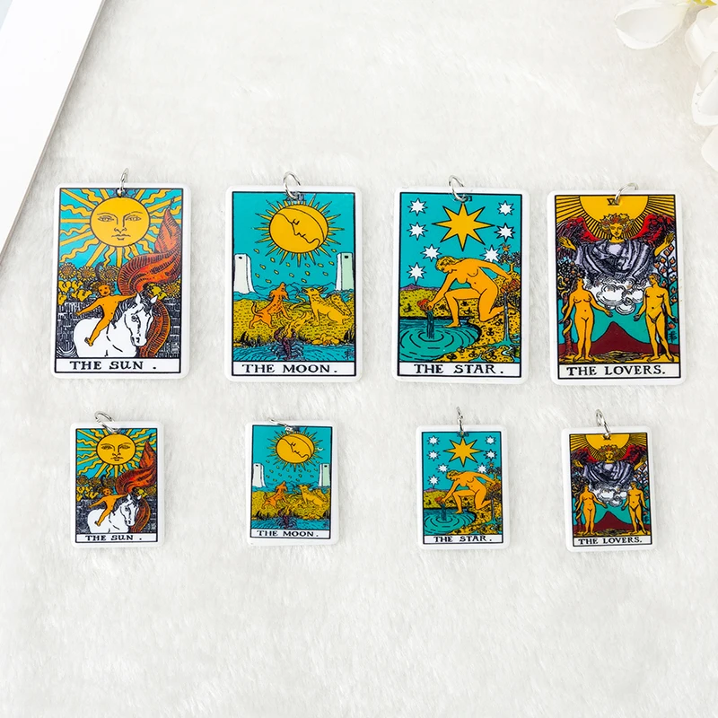 10Pcs Small Size 34*25 MM Tarot Card Game Magical Divination Charms Resin Sun Moon  DIY Accessory Necklace Pendant