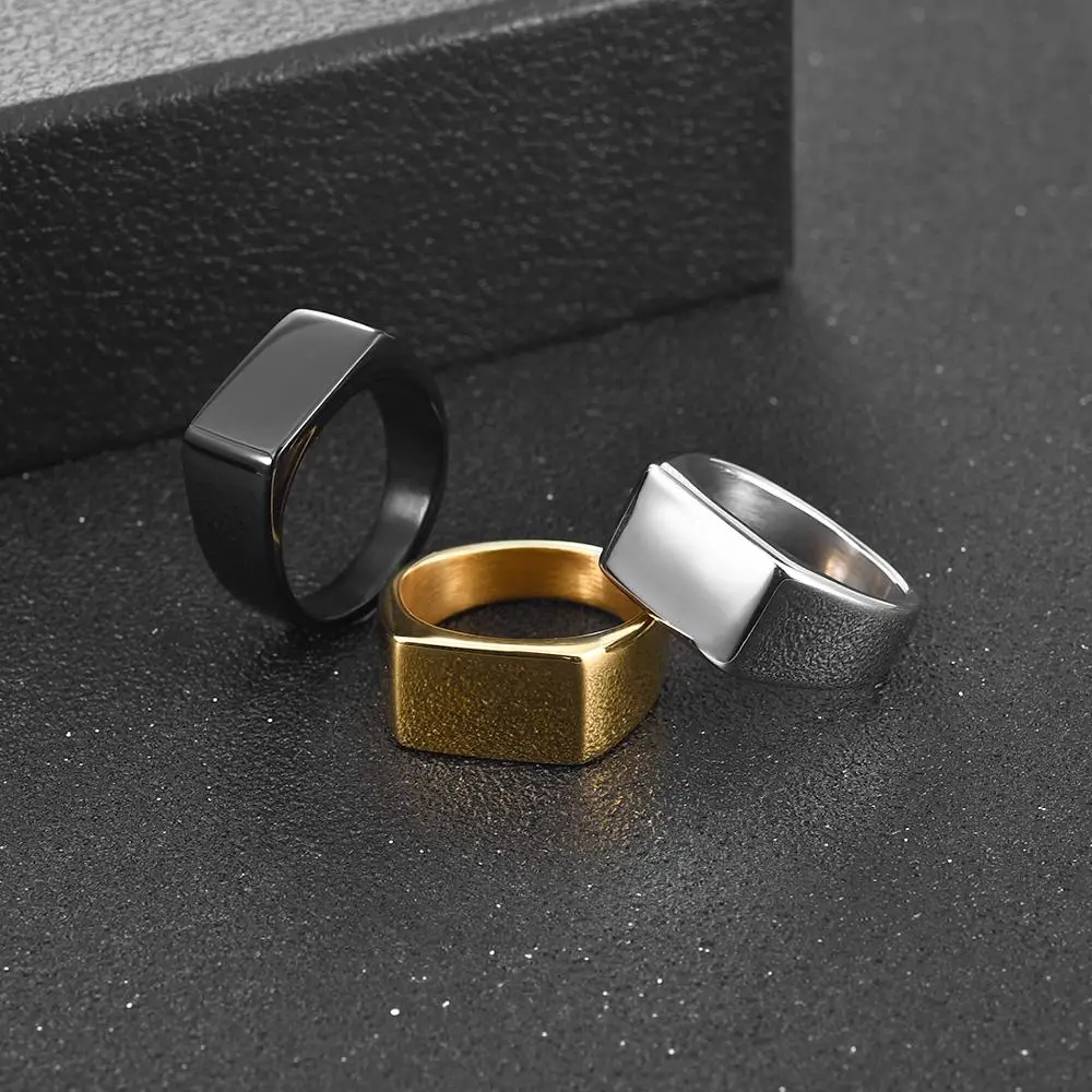 Jiayiqi Personalize Stainless Steel Customized Ring Engraved Name Texts Logo Photo Signet Rings for Men Women Jewelry Party Gift