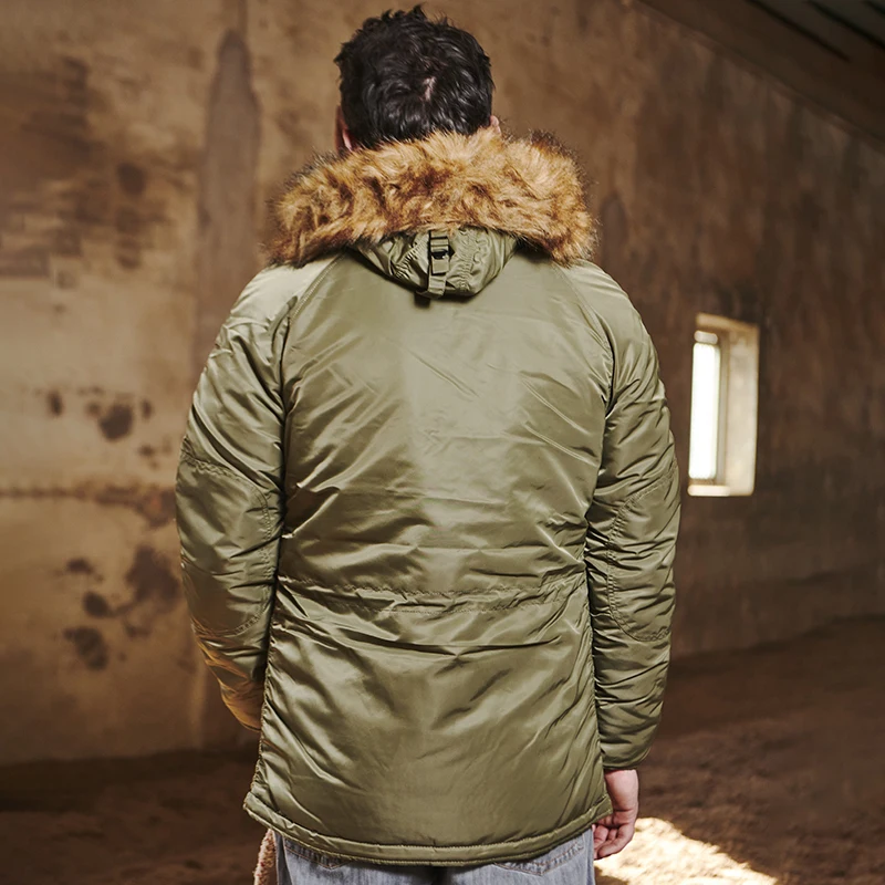 MGP Jaqueta padrão de inverno masculino clássico n-3b parka para clima frio extremo impermeável removível pele do falso em torno do capô