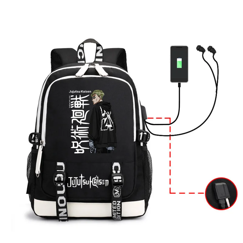 Jujutsu Kaisen – sac à dos Ultra multifonction avec chargeur USB pour ordinateur portable, fourre-tout de voyage et d\'école pour garçons et filles