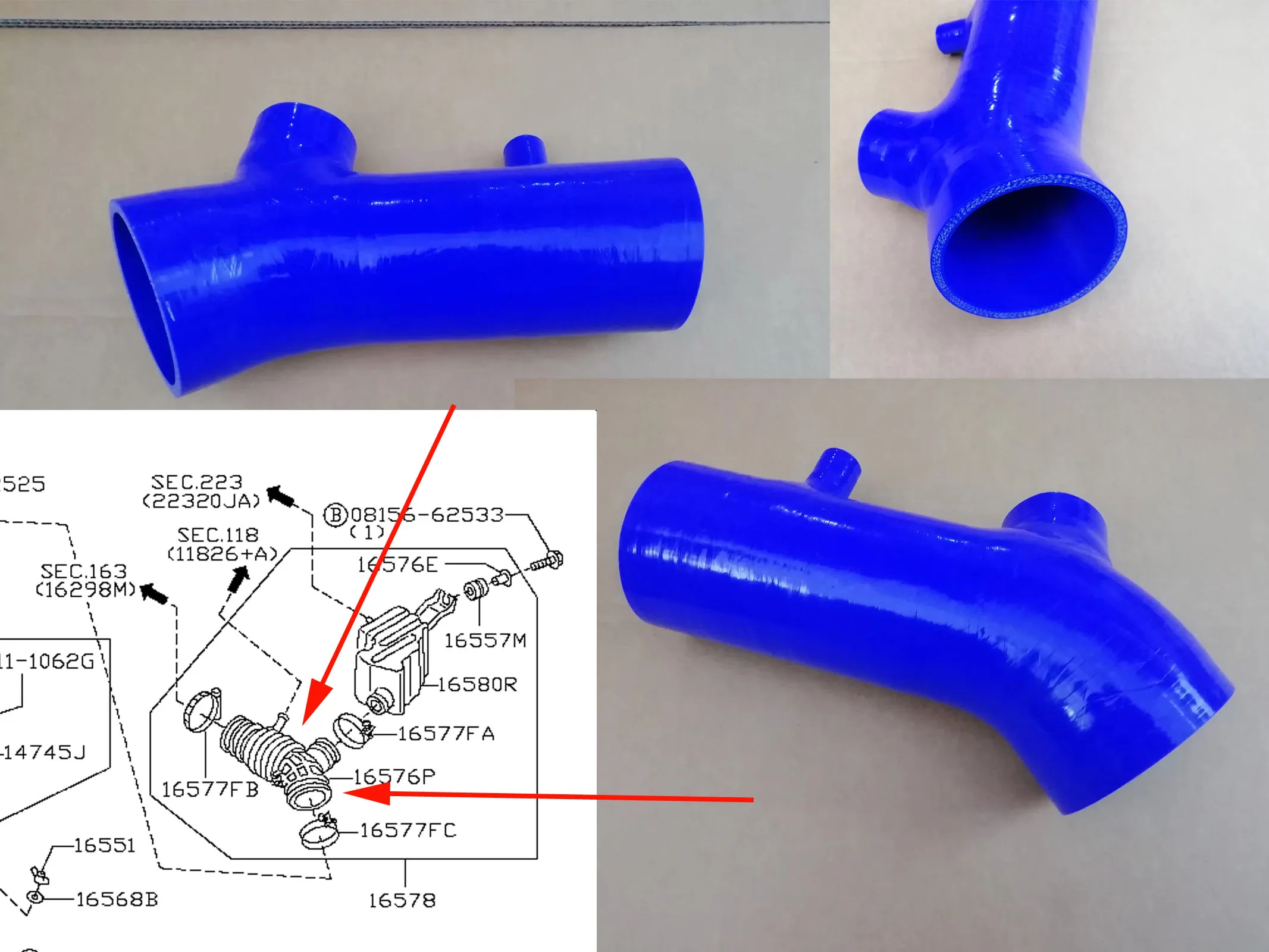 Silicone Air Intake Hose Duct 16576-VC200 16576VC200 For TB48DE Nissan Patrol GR GU Y61, Safari Pick Up TY61