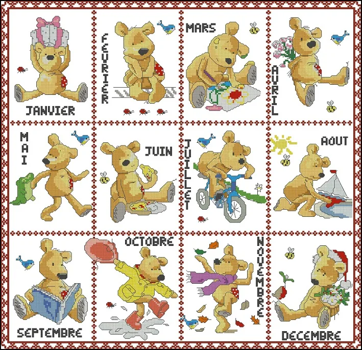 

Newton Bear Counted Cross Stitch Kits, Embroidery Needlework Sets, DIY, 11CT, 14CT, 18CT, 25-December