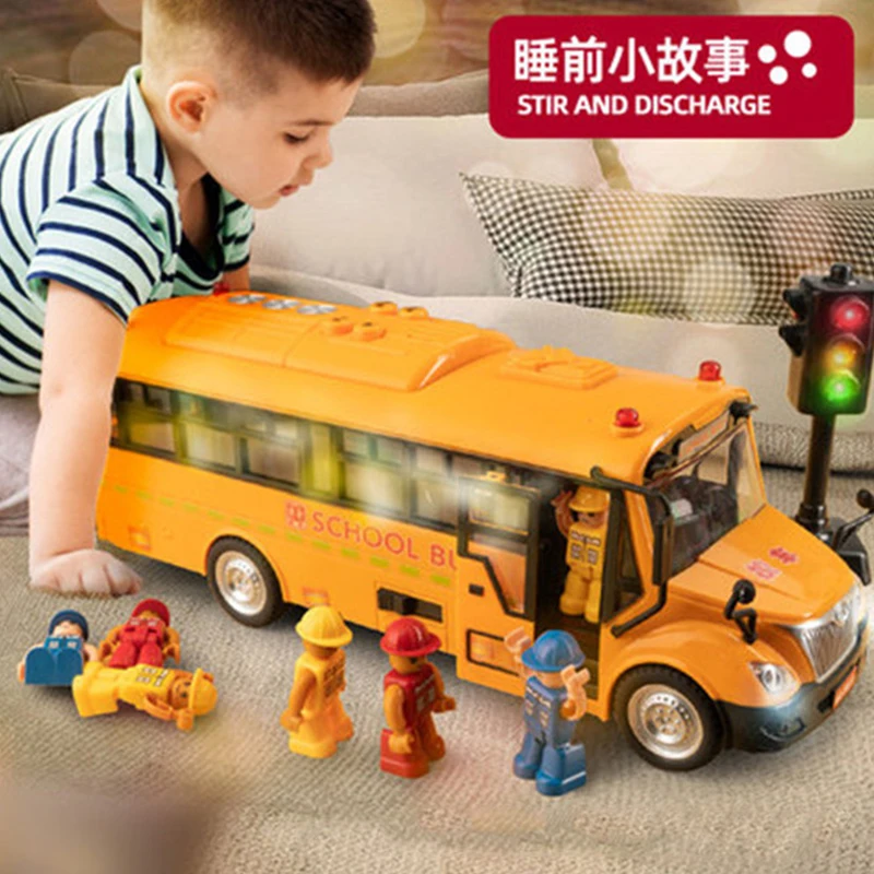 New Inertial School Bus Model Toys Acousto Optic Vehicle Music Cars Toys for Children Boy Birthday Xmas Gift Shuttle Bus