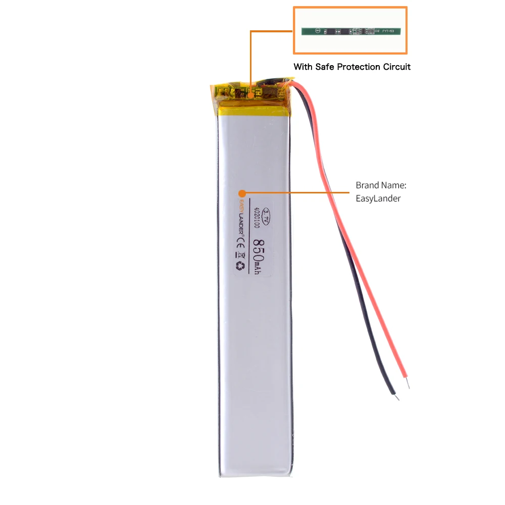 3.7V 850mah 4020100 Rechargeable Lithium Li-ion Polymer Battery