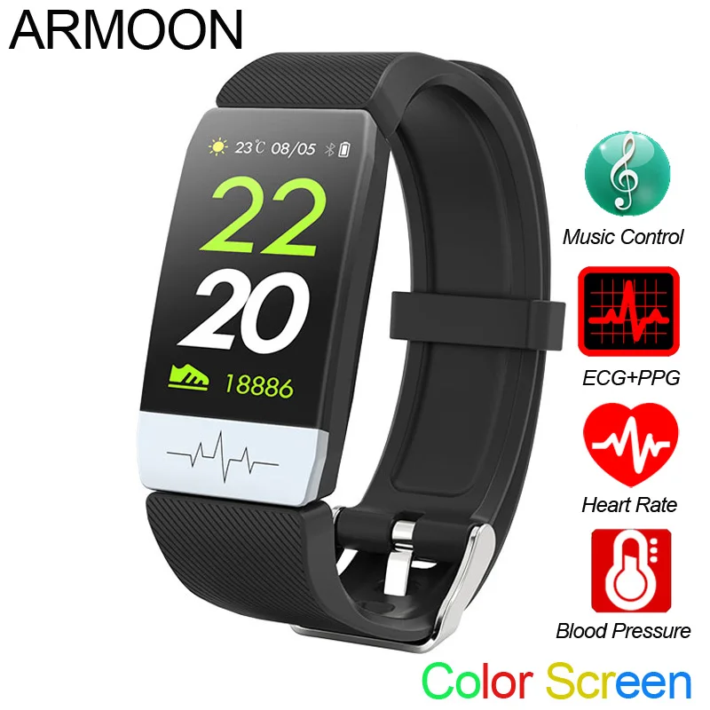 Pulsera inteligente T1S para Android e IOS, banda deportiva ECG, Monitor de ritmo cardíaco, presión arterial, sueño, rastreador de Fitness, reloj con mensaje de llamada a Color