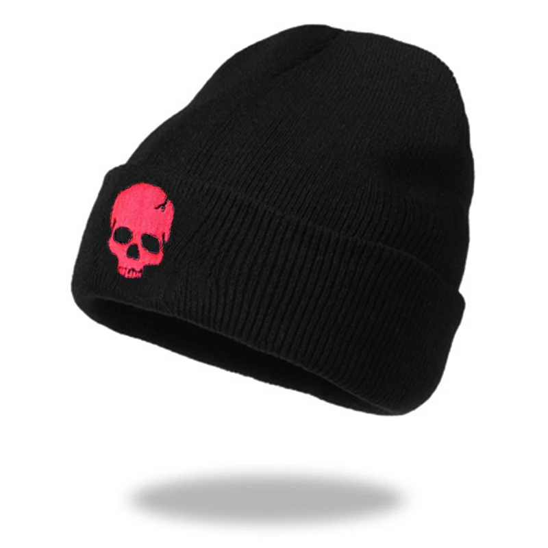 Unisex Winter Acrylic Cartoon Skull Embroidery Knitted Windproof Warm Beanies Cap Men Women Punk Hip Hop Outdoor Cold Hat W137