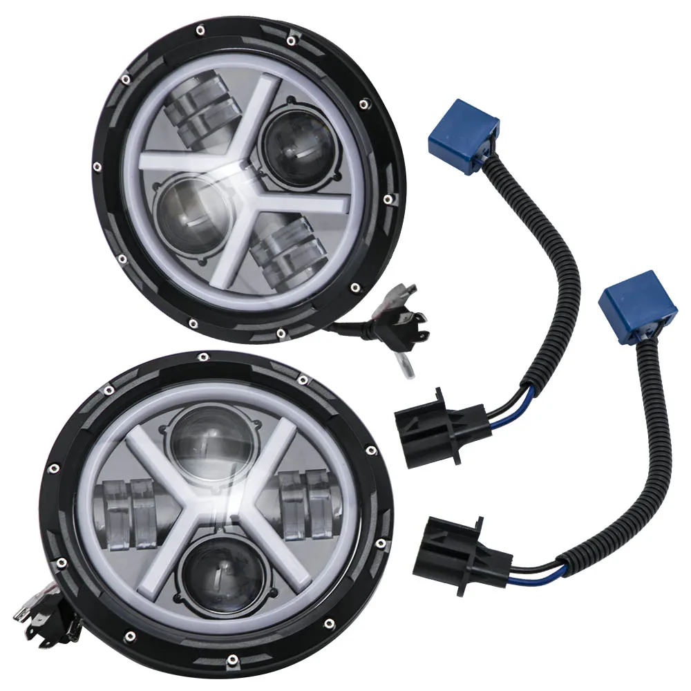 

2PCS 7inch Round LED Headlight /w Halo Angle Eyes Fit For Jeep Wrangler JK LJ TJ for Land Rover 90/110 1983 a 1991 for Suzuki