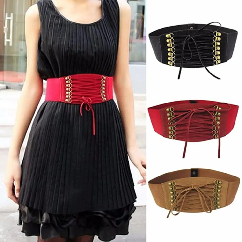 Hot Women Belt Fashion Wide Elastic Stretch Belt Tassel Lace Up Corset Waist Waistband Women Cummerbunds