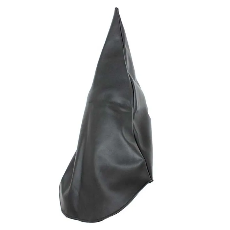 Black Faux Leather Coned Hood With Open Eyes and Mouth Kinky Demon Role Play Fetish Gimp Costume