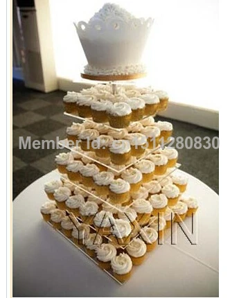 

event party supplies Original brand new package mail 6 square clean acrylic cake tier acrylic cupcake stand wedding decoration