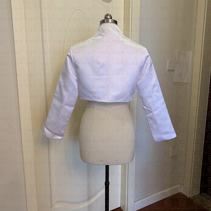 Chaqueta de boda de manga larga para mujer, abrigo de novia, Bolero de novia blanco satinado, prenda hecha a medida, Talla/Color