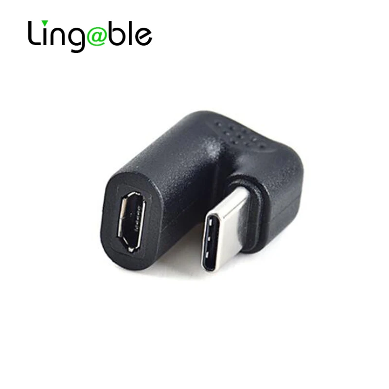 Lingable 90 Degree Right Angle USB 2.0 Type C Male to Micro USB Female Converter USB-C Adapter For Smart Phone Portable Connect