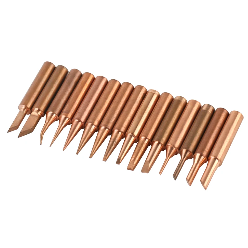 15pcs/set Lead-free Red Copper Pure Cupper Solder Tip 900M-T For Hakko 936 FX-888D Saike 909D 852D+ Diamagnetic DIY