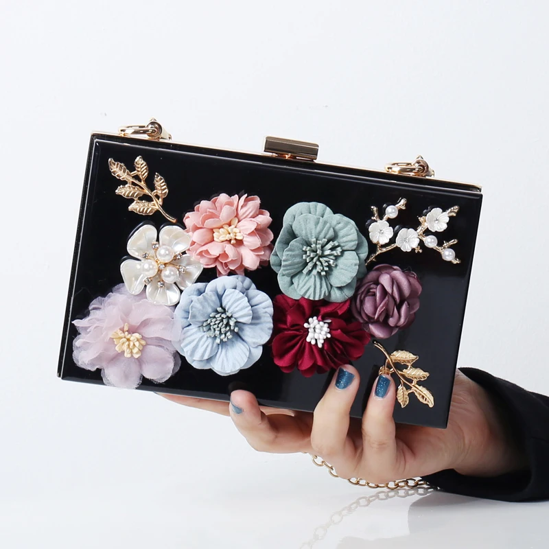 Transparent Purse Women\'s Shoulder Bag Luxury High Quality Flowers Handbag Evening Clutch Clear Acrylic Designer Ladies Bag