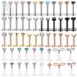 ZS 1 Set 16G Surgical Steel Lip Piercings For Women Men Crystal Ear Cartilage Tragus Conch Daith Piercing Hoop Nose Ring Jewelry