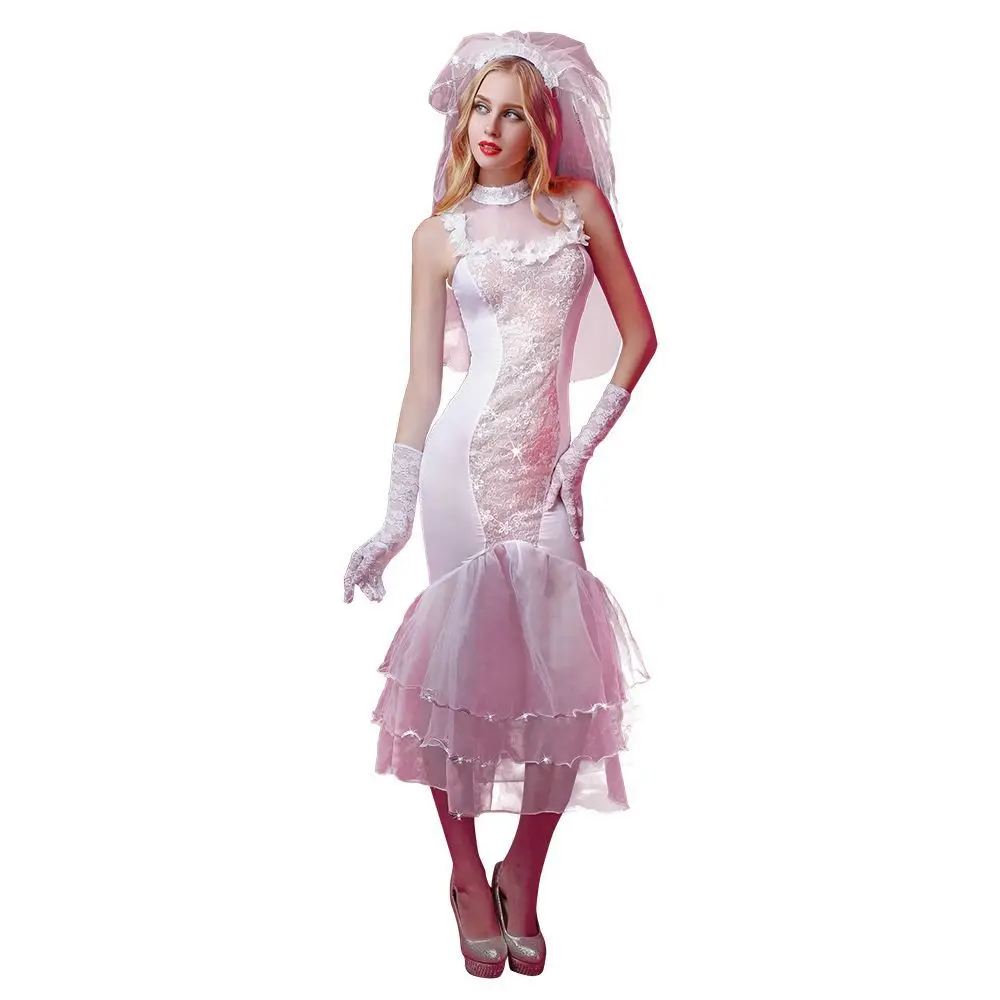 

Women Sexy Roleplay Lace White Long Wedding Dress Lady Cosplay Godness Bride Costumes Holiday Party Outfit