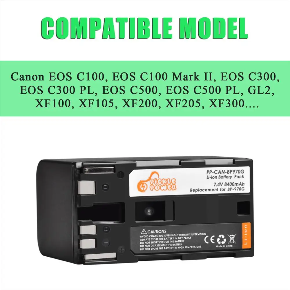 8400mAh BP-970G BP-975 Batteries + LED Quick Charger For Canon EOS C100,EOS C100 Mark II, EOS C300, EOS C300 PL, GL2, XF100