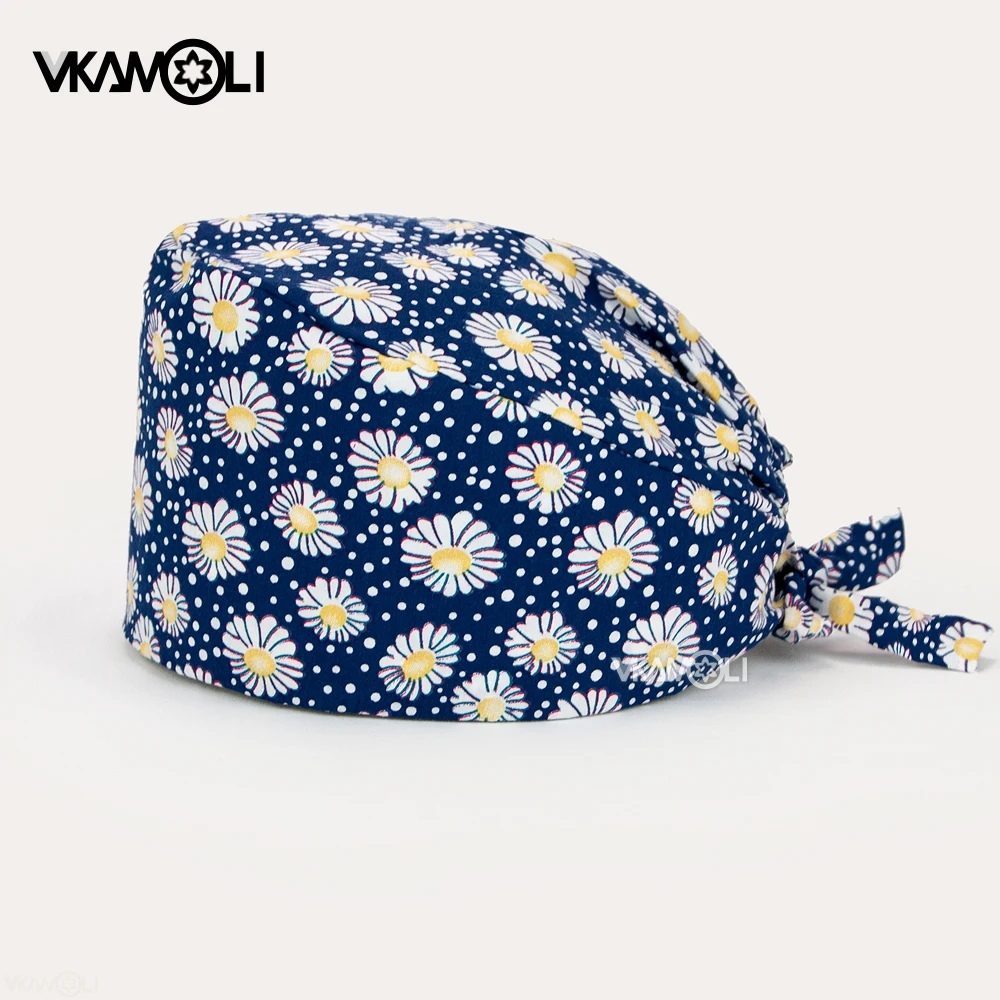 Flower-printed scrub caps, 100% pure cotton surgical caps for medical staff, as well as work caps for pet doctors and dentists