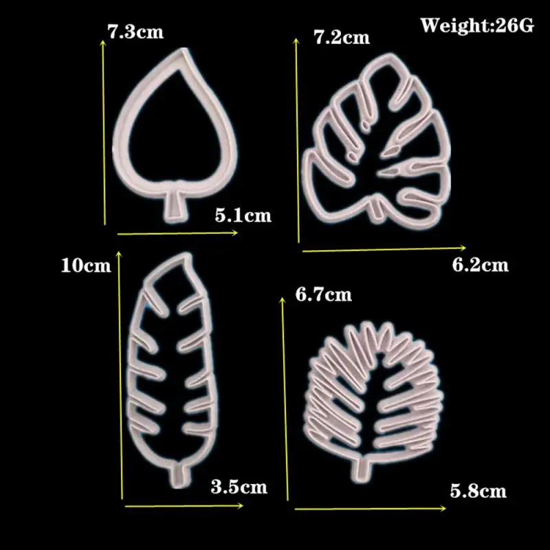 4pcs Leaf Biscuit Mold 3D Cookie Plunger Cutter Pastry Decorating DIY Food Fondant Baking Mould Tool Tropical Leaves Embossing