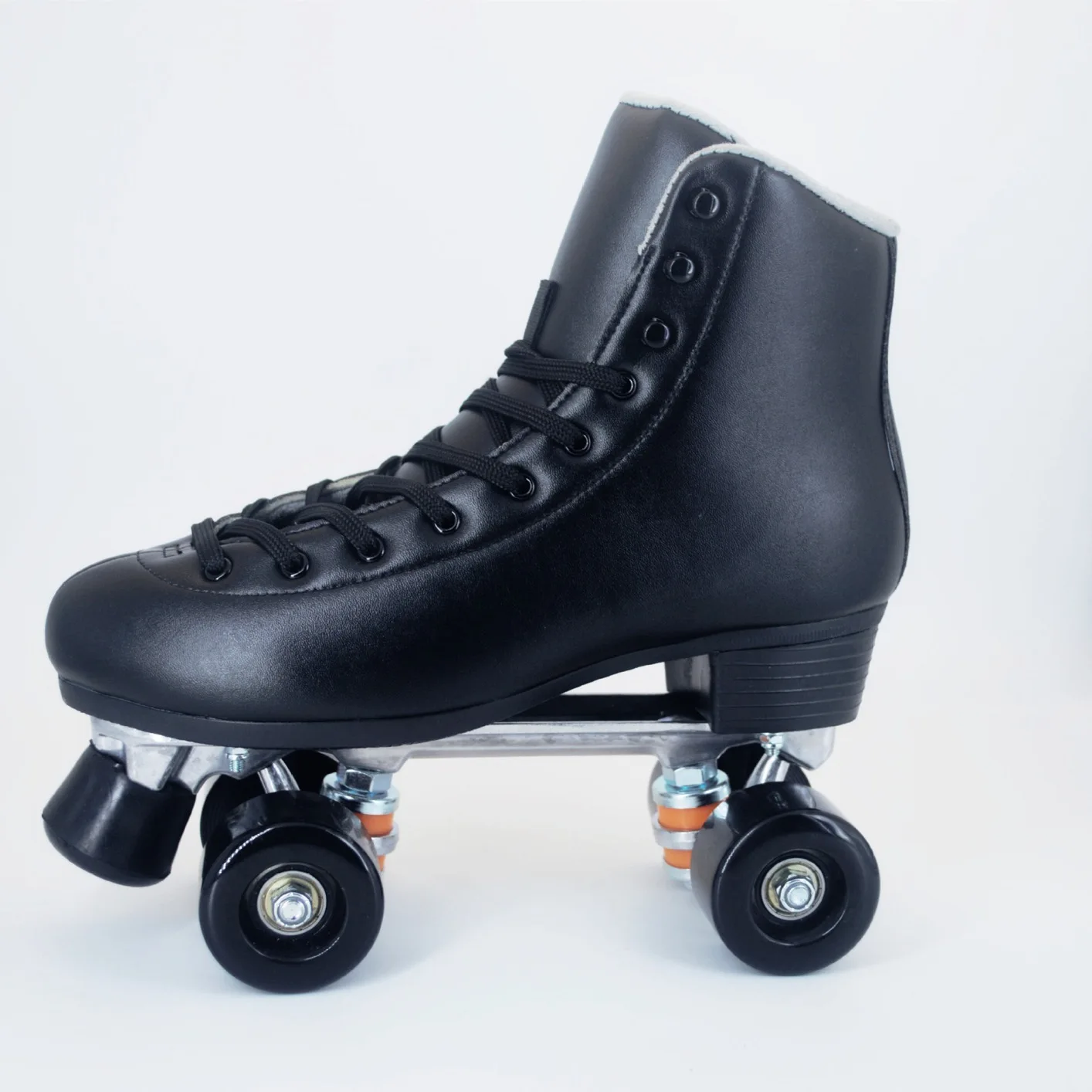 Mens Double Line Skate Quad Roller Skates Cowhide Retro 2 Line Skating Boots Black Leather Unisex Patines Large Skating Shoes