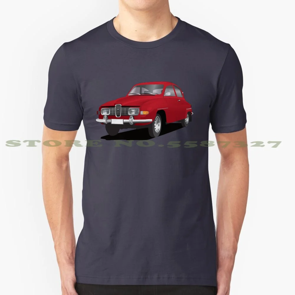 Saab 96 In Red-Illustration 100% Cotton T-Shirt Saab 96 Classic Old Cars Illustration Swedish Timers Svenska Bilar Vintage